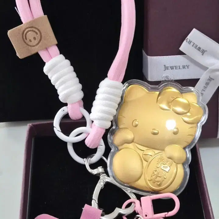 [SOLD OUT] 헬로 키티 폰 스트랩 핑크 &amp; 키링 세트   새상품 순금 함량 0.2mg