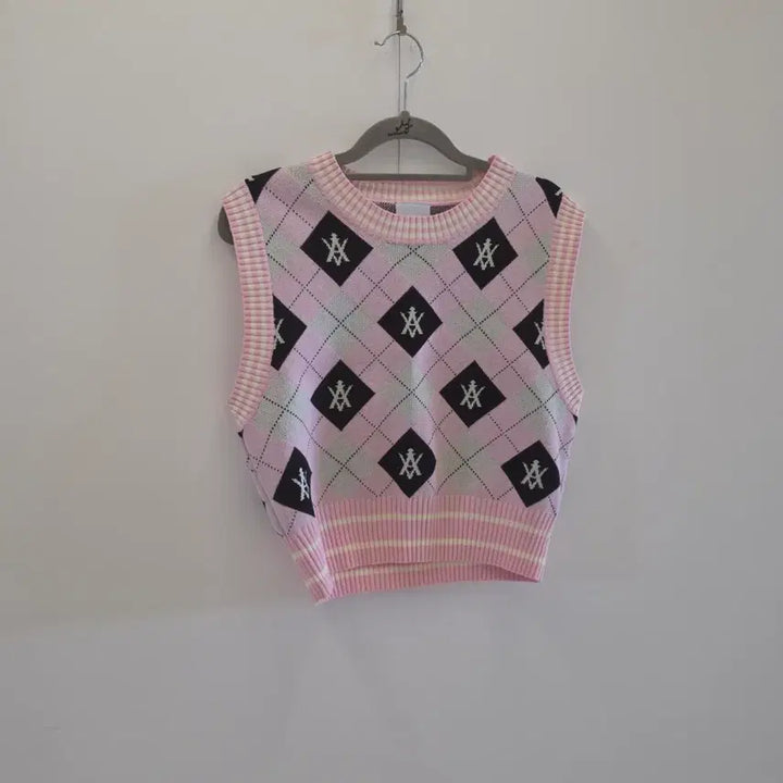 [BUNJANG] ADLV Argyle Knit Vest Pink / 정품ADLV 니트 조끼 핑크 OS