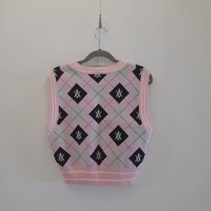 [BUNJANG] ADLV Argyle Knit Vest Pink / 정품ADLV 니트 조끼 핑크 OS