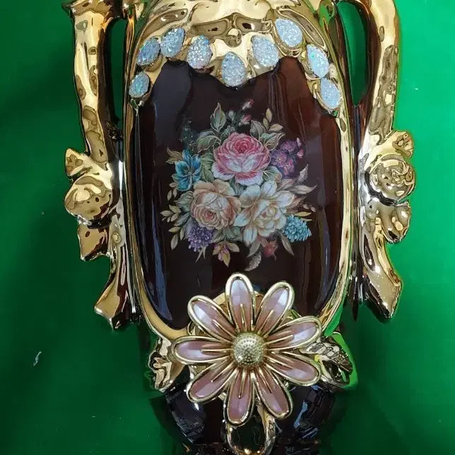 [BUNJANG] Gold Trimmed Floral Porcelain Vase / 골드 장식 꽃무늬 도자기 화병