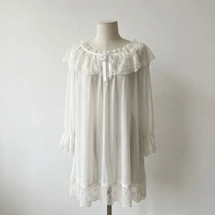 [BUNJANG] Lace Long Sleepwear Dress White / 당일발송) 화이트 레이스 롱원피스 쉬폰 원피스 파자마 잠옷