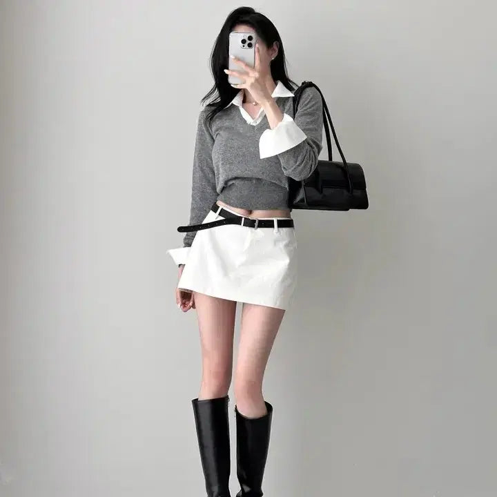 [BUNJANG] Low-Rise Mini Skirt (White/S) / 로우라이즈 미니스커트(화이트/S)
