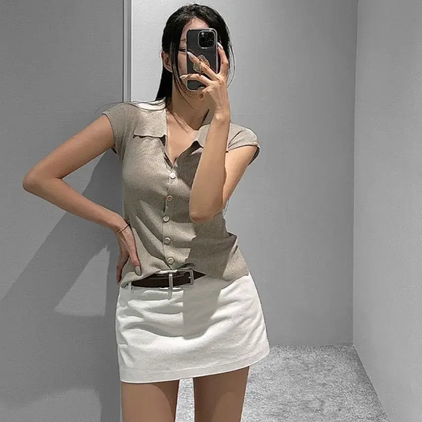[BUNJANG] Low-Rise Mini Skirt (White/S) / 로우라이즈 미니스커트(화이트/S)