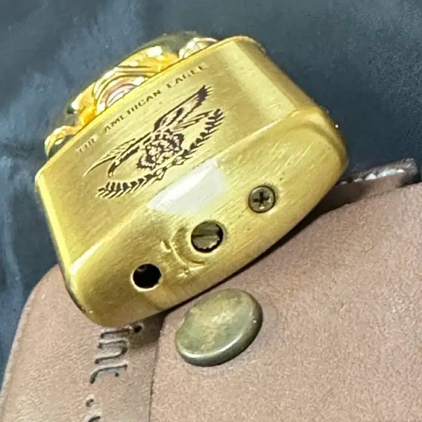 [BUNJANG] Point.JEI Gold Plated Lighter with Leather Case / Point.JEI 금장 라이터 빈티지+가죽케이스