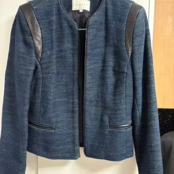 [BUNJANG] Sandro Blue Tweed Open Jacket / 산드로 블루 트위드 오픈형 자켓