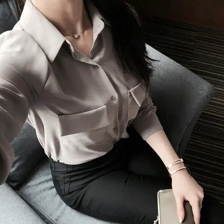 [BUNJANG] Matilly Room Pocket Blouse Mocha / 마틸리룸 포켓 블라우스 모카