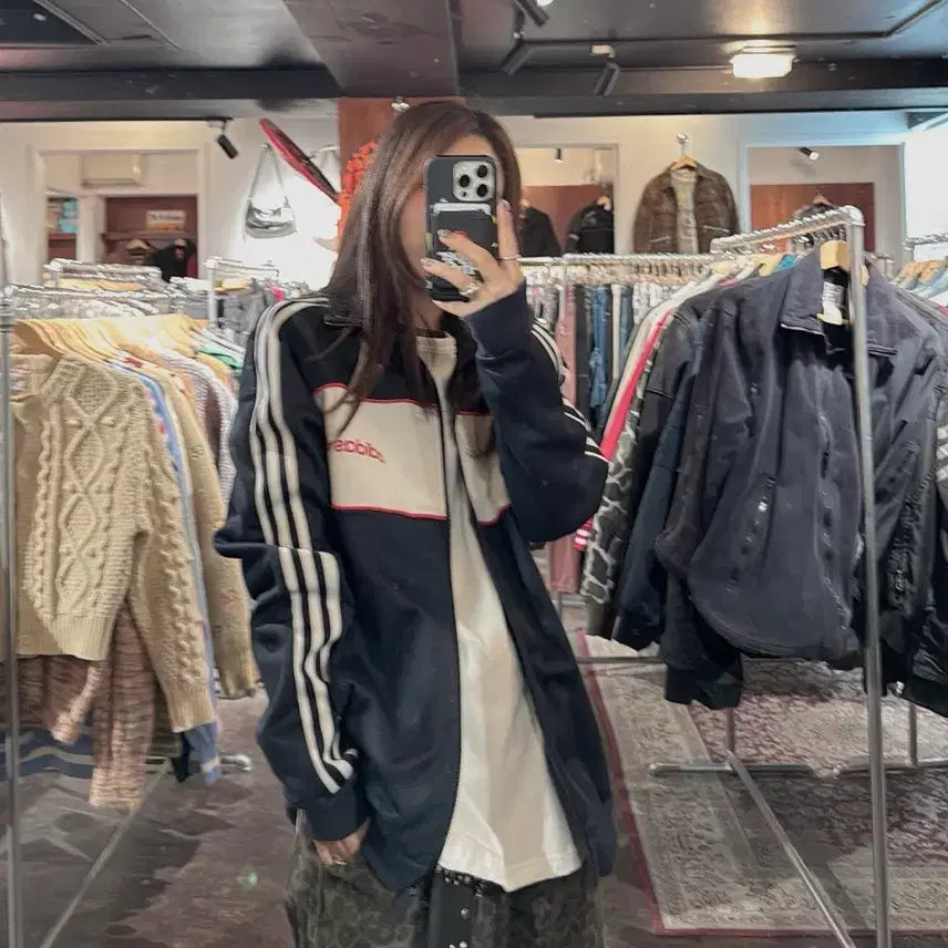 [BUNJANG] Adidas Color Block Navy Track Top Jacket / 아디다스 컬러 배색 블록 네이비 삼선 트랙탑 져지 자켓 M