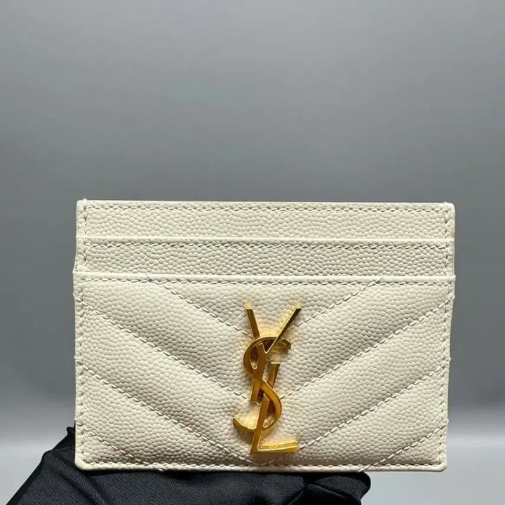 [BUNJANG] Saint Laurent Cassandra Matelassé Grain Leather Card Wallet / 생로랑 카산드라 마틀라세 그레인 레더 카드지갑 블랑 빈티지