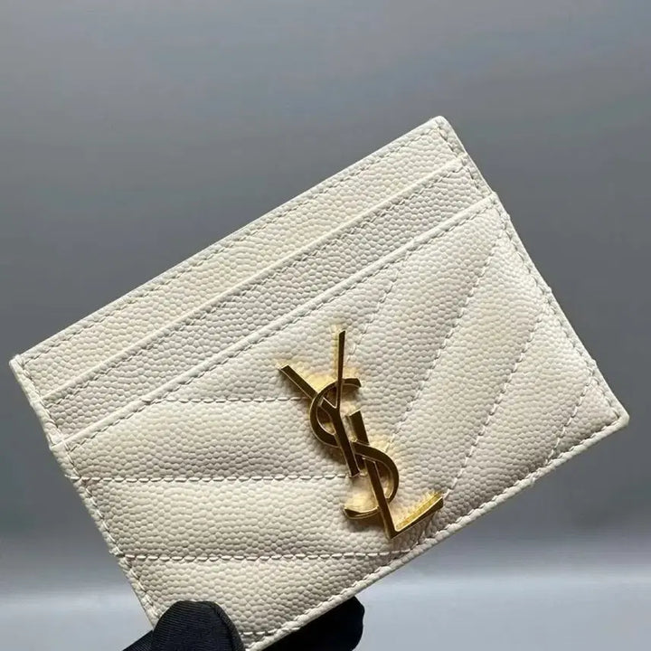 [BUNJANG] Saint Laurent Cassandra Matelassé Grain Leather Card Wallet / 생로랑 카산드라 마틀라세 그레인 레더 카드지갑 블랑 빈티지