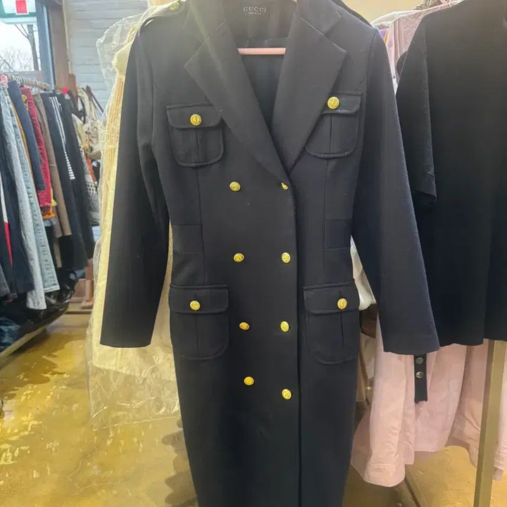 [BUNJANG] Gucci Navy Gold Button Dress / 구찌 네이비 금장 버튼 원피스
