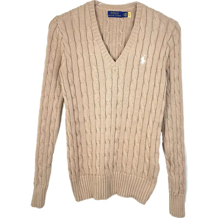 [BUNJANG] Polo Ralph Lauren Cable Knit V-Neck Sweater / [XS] 폴로 랄프로렌 코튼 케이블 꽈배기 브이넥 니트 스웨터 QR인증