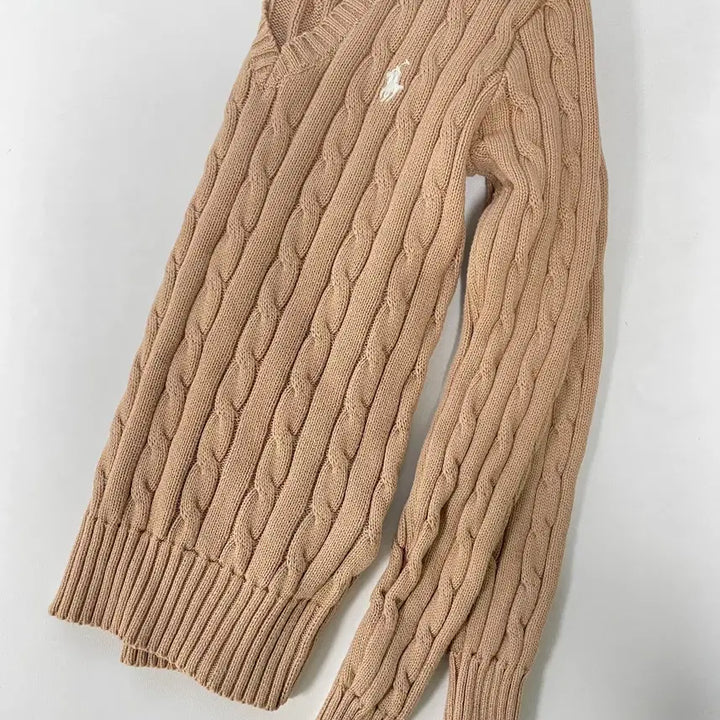 [BUNJANG] Polo Ralph Lauren Cable Knit V-Neck Sweater / [XS] 폴로 랄프로렌 코튼 케이블 꽈배기 브이넥 니트 스웨터 QR인증