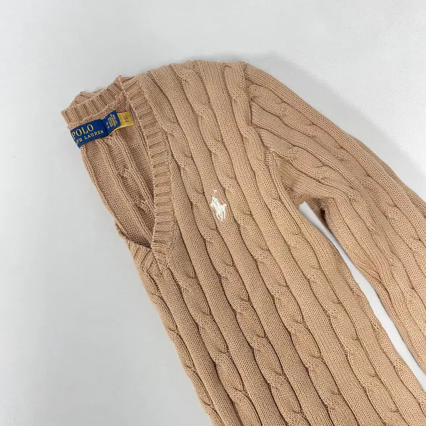 [BUNJANG] Polo Ralph Lauren Cable Knit V-Neck Sweater / [XS] 폴로 랄프로렌 코튼 케이블 꽈배기 브이넥 니트 스웨터 QR인증