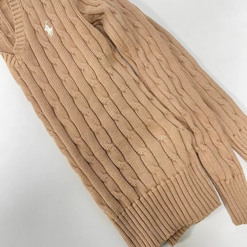 [BUNJANG] Polo Ralph Lauren Cable Knit V-Neck Sweater / [XS] 폴로 랄프로렌 코튼 케이블 꽈배기 브이넥 니트 스웨터 QR인증