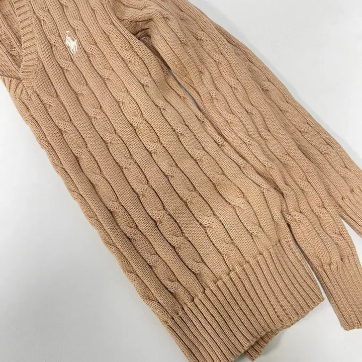 [BUNJANG] Polo Ralph Lauren Cable Knit V-Neck Sweater / [XS] 폴로 랄프로렌 코튼 케이블 꽈배기 브이넥 니트 스웨터 QR인증
