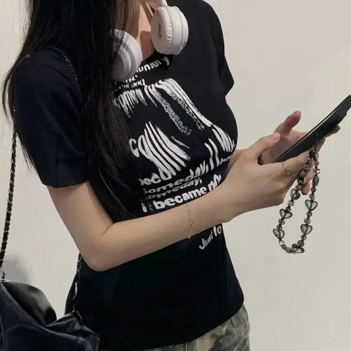 [BUNJANG] Casual Printed Short Sleeve T-shirt / 여성용 캐주얼 프린트 반팔