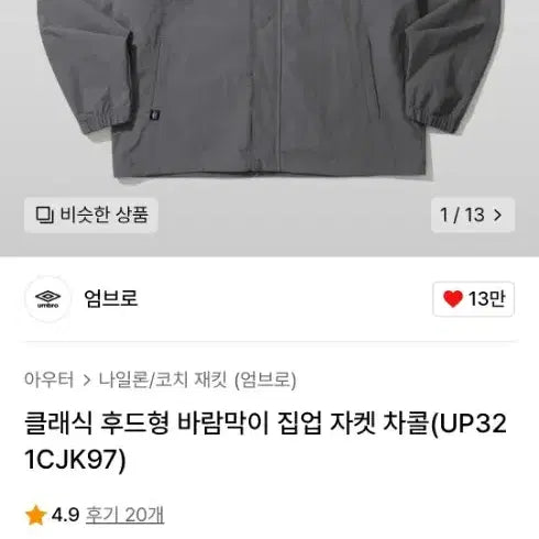 [BUNJANG] Umbro Classic Hooded Windbreaker Jacket Charcoal / 엄브로 후드 바람막이 점퍼엄브로 클래식 후드형 바람막이 집업 자켓 차콜