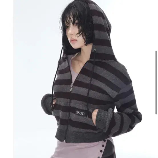 [BUNJANG] As On Cozy Stripe Hoodie Zip-up / 애즈온 코지 스트라이프 후드집업