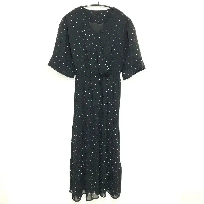[BUNJANG] 66Girls Dot Pattern V-Neck Long Dress / 육육걸즈 도트 패턴 브이넥 롱 원피스 F_S0639