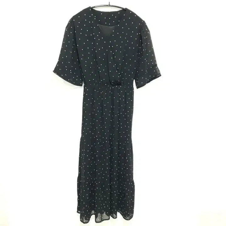 [BUNJANG] 66Girls Dot Pattern V-Neck Long Dress / 육육걸즈 도트 패턴 브이넥 롱 원피스 F_S0639