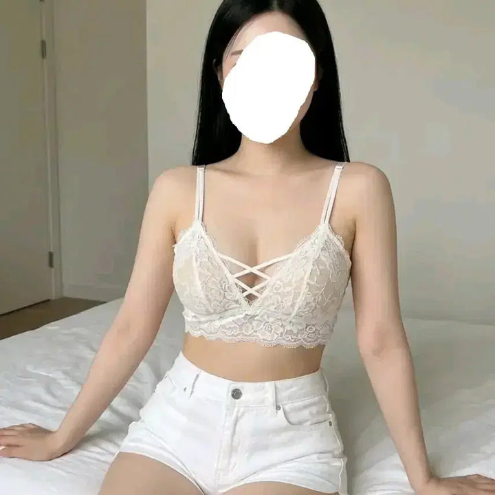 [BUNJANG] White Lace Sleeveless Bralette Bra Top / 화이트 레이스 슬리브리스 나시 브라탑 브라 브라렛 이너