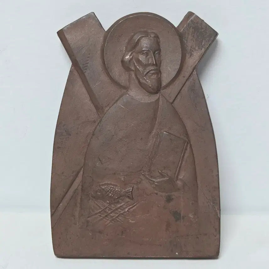 [BUNJANG] Antique 1960s St. Andrew Religious Relic / 앤틱 60년대 성인 안드레아 가톨릭 적동 무거움 금속 덩어리 성물 이타