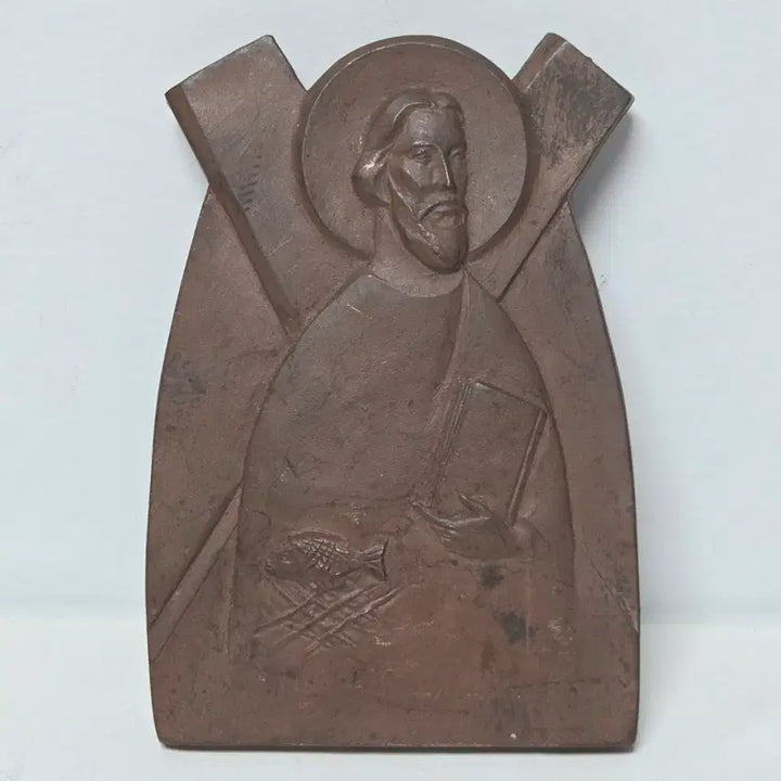 [BUNJANG] Antique 1960s St. Andrew Religious Relic / 앤틱 60년대 성인 안드레아 가톨릭 적동 무거움 금속 덩어리 성물 이타
