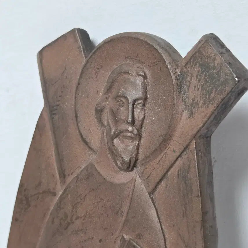 [BUNJANG] Antique 1960s St. Andrew Religious Relic / 앤틱 60년대 성인 안드레아 가톨릭 적동 무거움 금속 덩어리 성물 이타