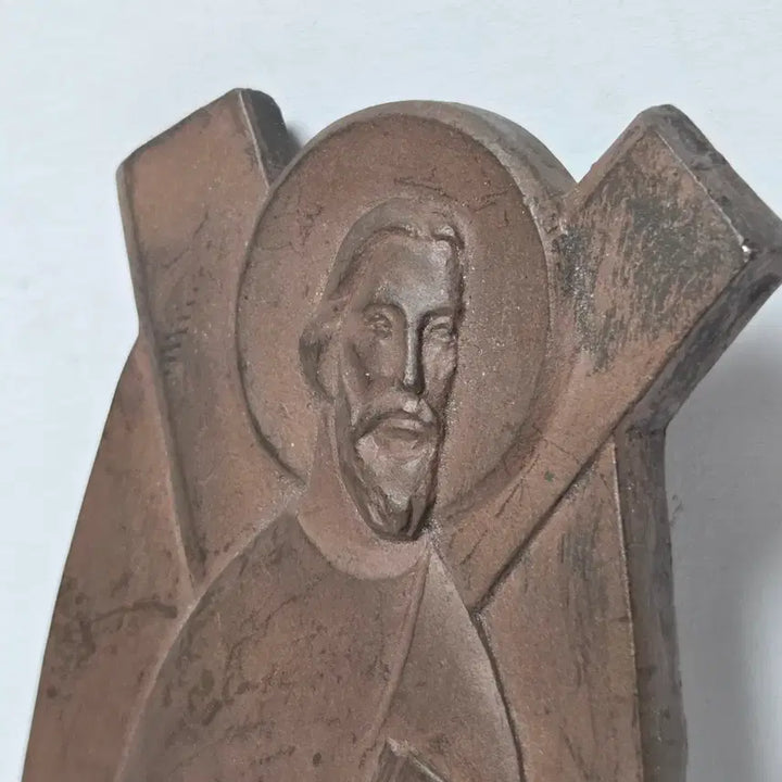 [BUNJANG] Antique 1960s St. Andrew Religious Relic / 앤틱 60년대 성인 안드레아 가톨릭 적동 무거움 금속 덩어리 성물 이타