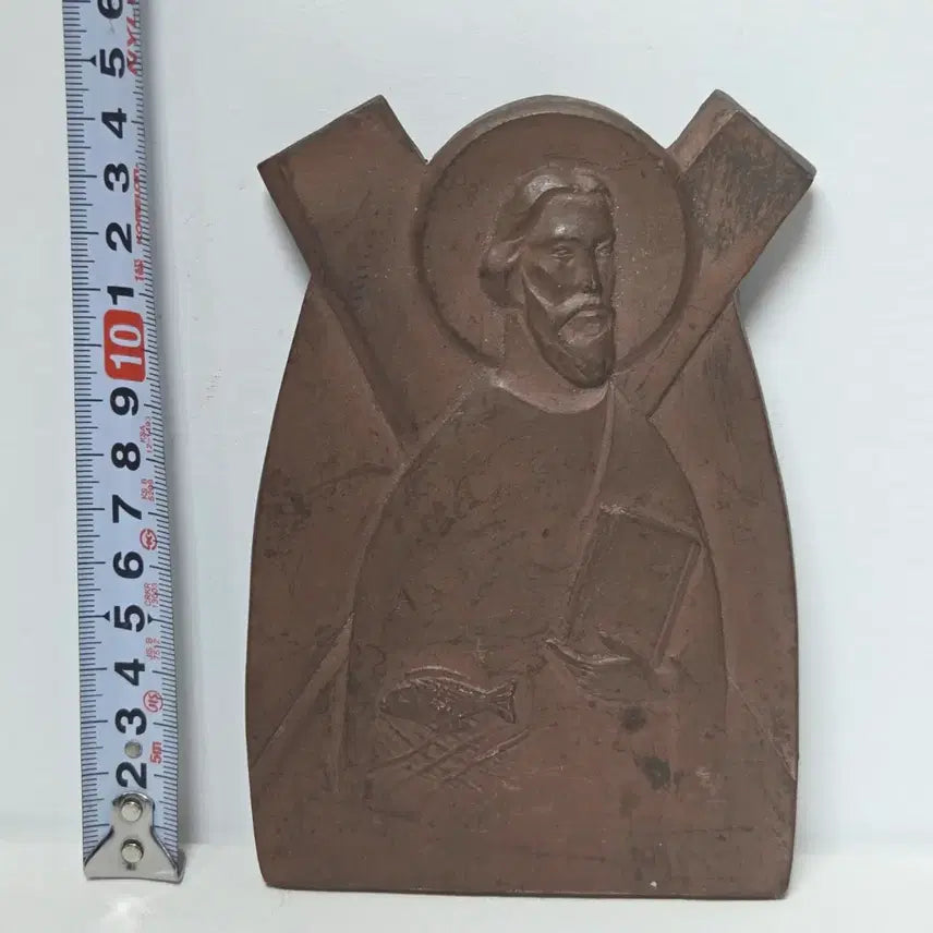 [BUNJANG] Antique 1960s St. Andrew Religious Relic / 앤틱 60년대 성인 안드레아 가톨릭 적동 무거움 금속 덩어리 성물 이타