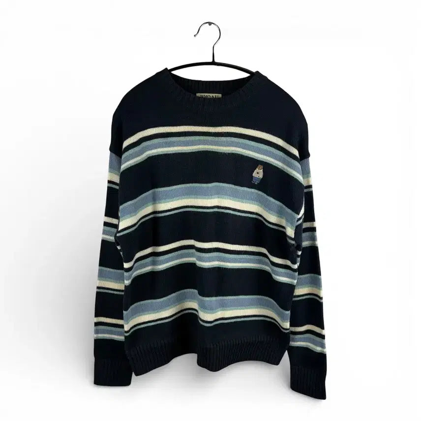 [BUNJANG] Who.A.U Stripe Bear Round Knit / S) 후아유 스트라이프 베어 라운드 니트