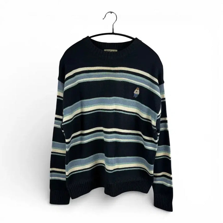 [BUNJANG] Who.A.U Stripe Bear Round Knit / S) 후아유 스트라이프 베어 라운드 니트