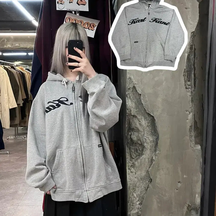[BUNJANG] Karl Kani Hooded Zip-Up Gray L / 칼 카니 후드집업 그레이 L  
