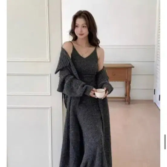 [BUNJANG] Long Dress and Cardigan Set / 롱원피스 가디건 세트