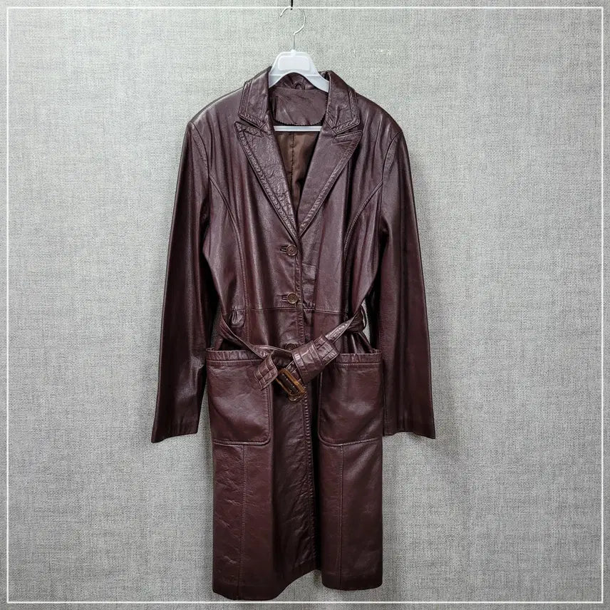 [BUNJANG] Wood Brown Real Lambskin Trench Coat / 156. 우드브라운 리얼양가죽 트렌치코트