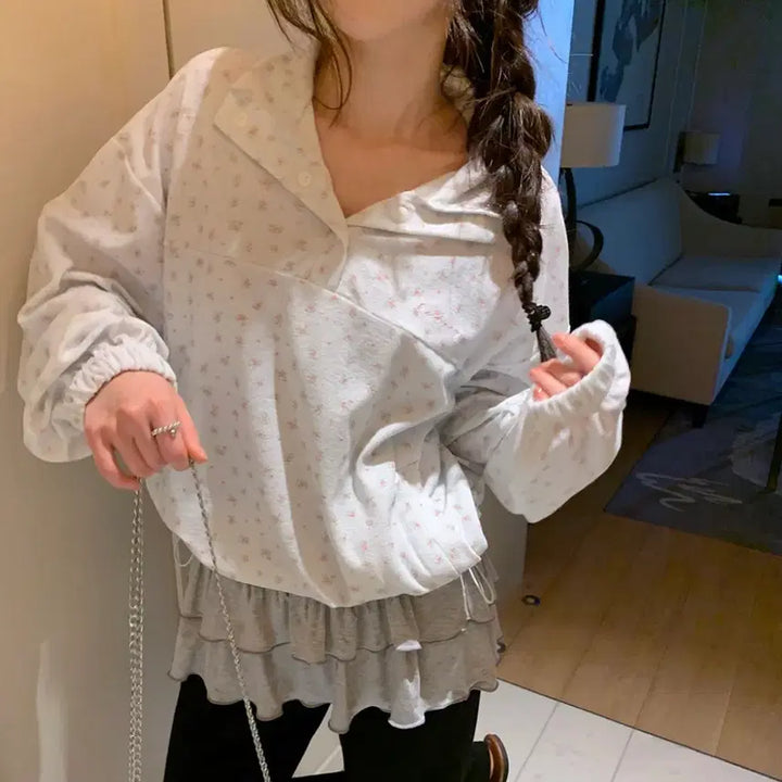 [BUNJANG] Ezed Diary Terry Flower Anorak Sweatshirt / 에제다이어리 테리 플라워 아노락 플라워 맨투맨 새상품
