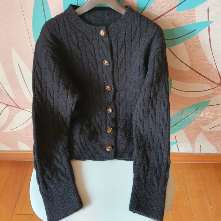 [BUNJANG] Black Cable Knit Cardigan, M / 가격인하: 꽈배기 검정 가디건 ,M