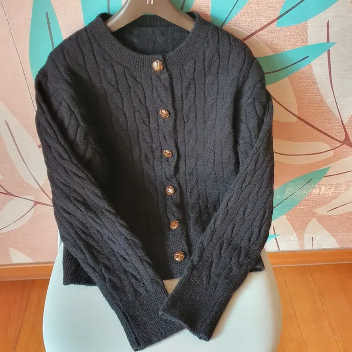 [BUNJANG] Black Cable Knit Cardigan, M / 가격인하: 꽈배기 검정 가디건 ,M