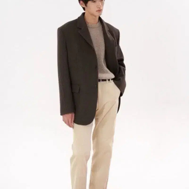 [BUNJANG] STU Office Oversized Blazer / [L] STU office 오버사이즈 블레이져 3버튼 카키
