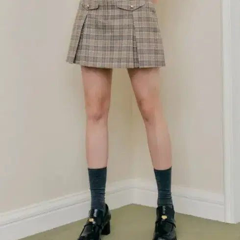 [BUNJANG] Lookast Tiny Pleated Mini Skirt Gray Check M / 룩캐스트 티니 플리츠 미니 스커트 그레이체크 M