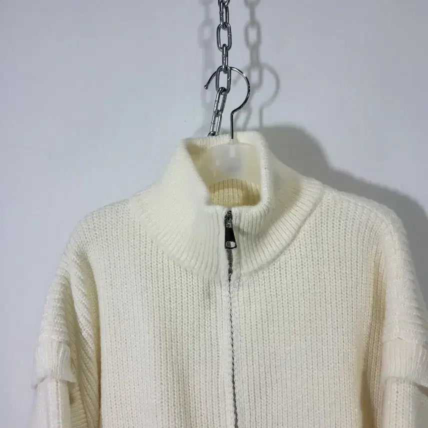 [BUNJANG] Ivory Knit Zip-Up Cardigan / 아이보리 니트 집업 가디건