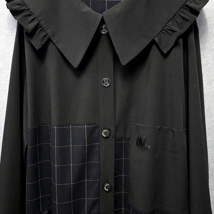 [BUNJANG] Lucky Marche Ruffle Collar Checkered Dress / 럭키마르쉐 러플카라 체크 배색 원피스