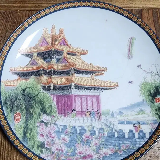[SOLD OUT] 중국1990년 경덕진한정판 건물 그림 장식 접시