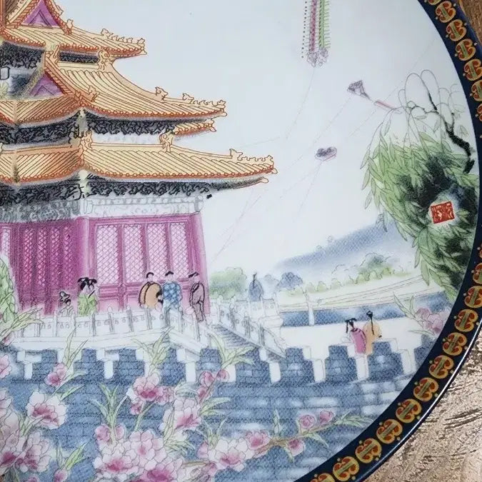 [SOLD OUT] 중국1990년 경덕진한정판 건물 그림 장식 접시