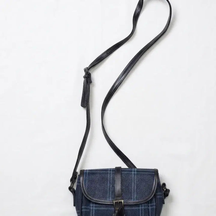 [BUNJANG] Vintage Leather Trim Checkered Crossbody Bag / 빈티지 가죽 체크 크로스백 숄더백 교신