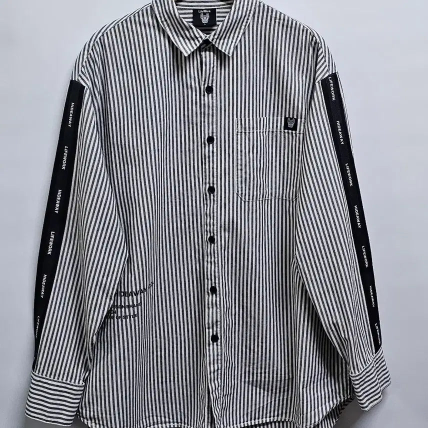[BUNJANG] LifeWork Lettering Stripe Shirt L / 라이프워크 레터링 스트라이프 셔츠 L (105가능)