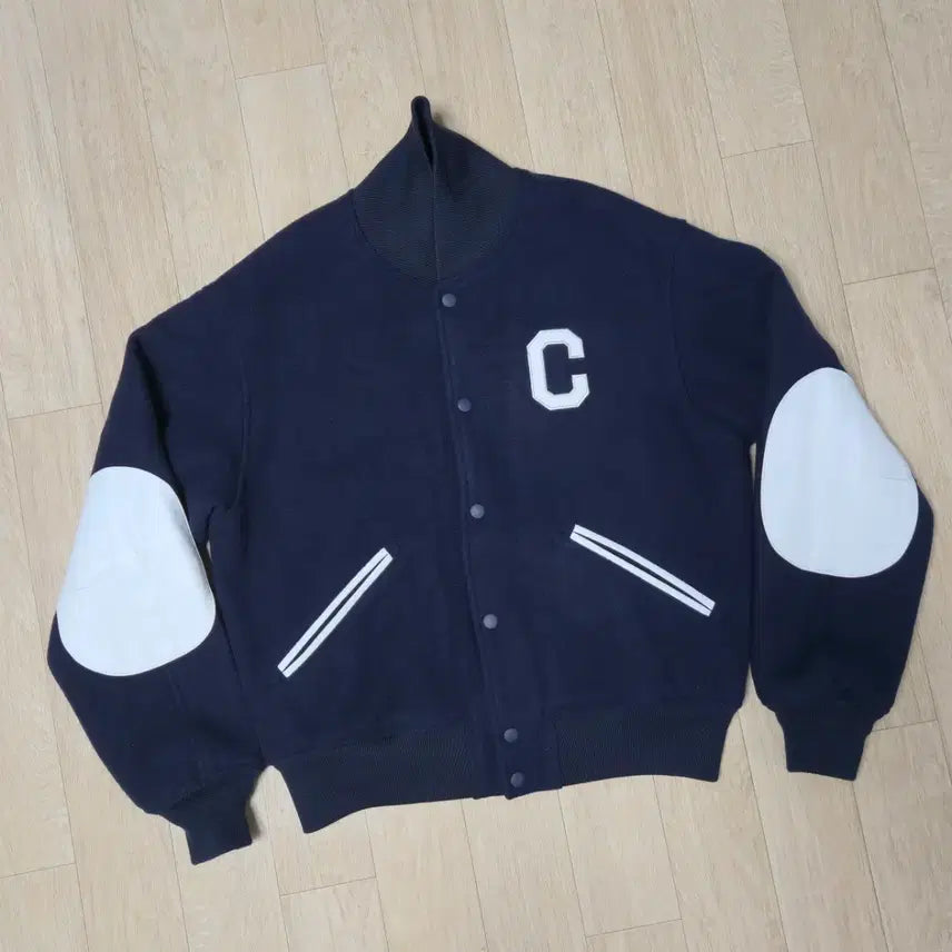 [BUNJANG] Covernat C Patch Varsity Jacket / 커버낫 네이비 울혼방 스타디움 자켓 C 패치 야구 점퍼 바시티 자켓