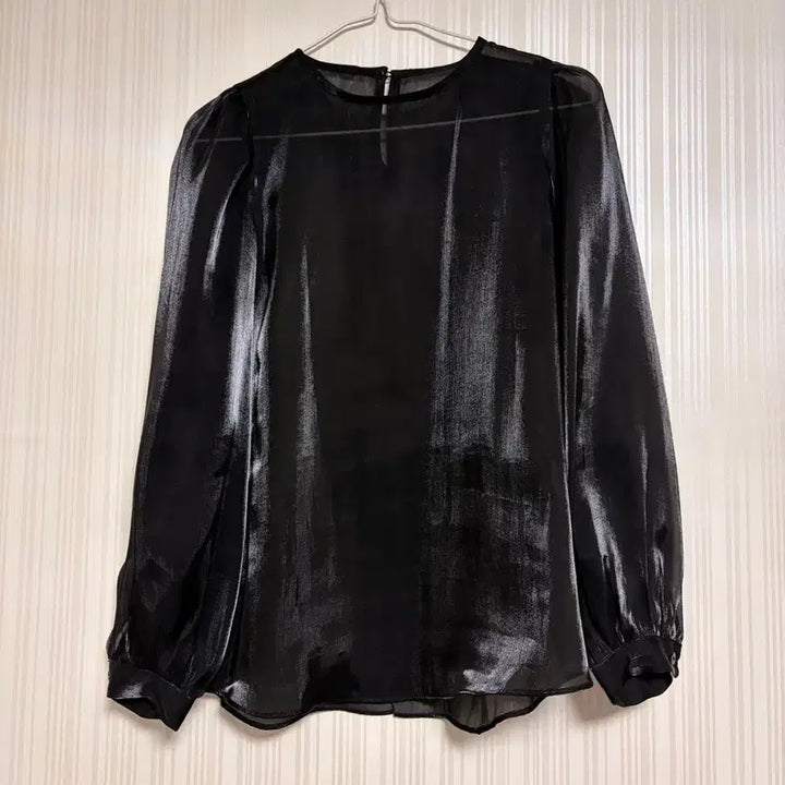 [BUNJANG] Black Sheer Blouse with Puff Sleeves / 블랙 시스루 블라우스 퍼프소매