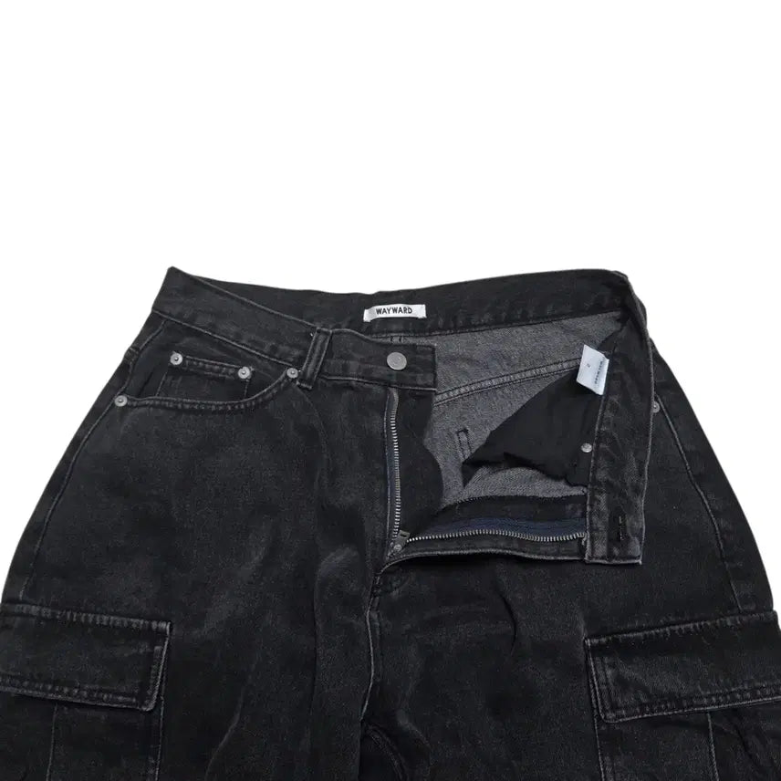 [BUNJANG] WAYWARD Vintage Black Wash Cargo Wide Cut Jeans / WAYWARD 빈티지 흑청 카고 와이드 커팅진