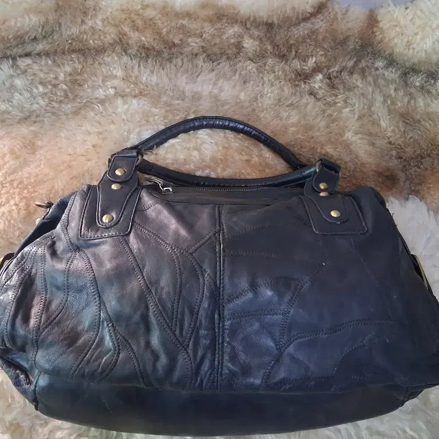[BUNJANG] Black Leather Patchwork Tote Bag / 블랙 가죽 토트백 패치워크 디자인 여러개 개당